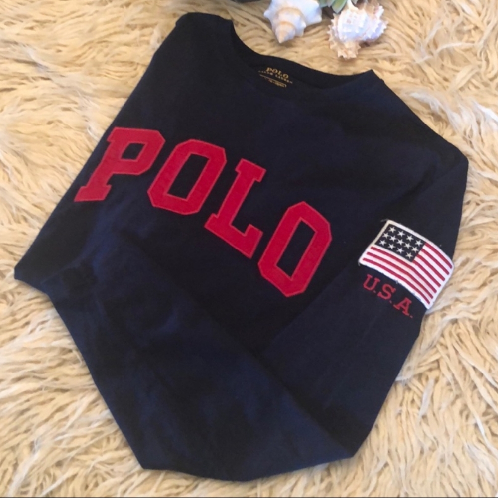 Polo Ralph Lauren Long Sleeve Navy, Red Usa flag
